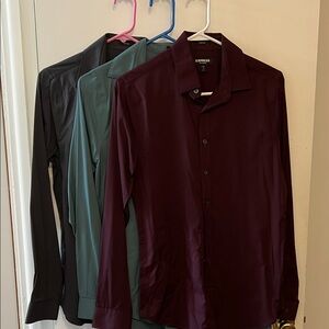 Bundle 3 Express Men's Shirts - maroon, teal and grey small